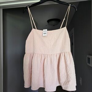 Express Poplin Square Neck Embossed Peplum Babydoll Cami Pink-Size Small NWOT